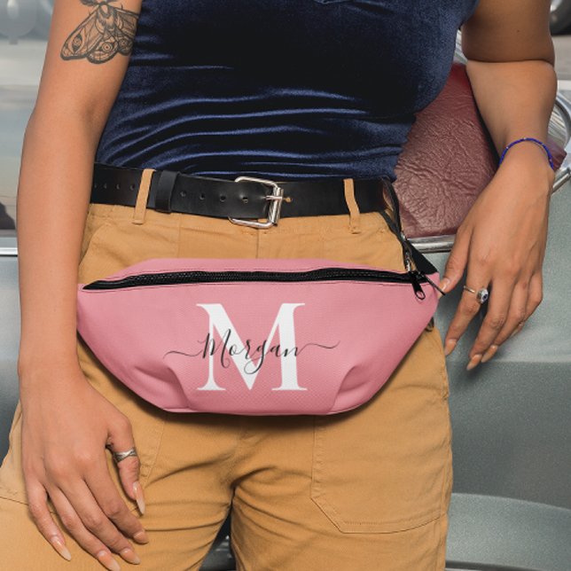 Personalize Monogram Initial Name Pink Fanny Pack (Personalize Monogram Initial Name Pink Fanny Pack)