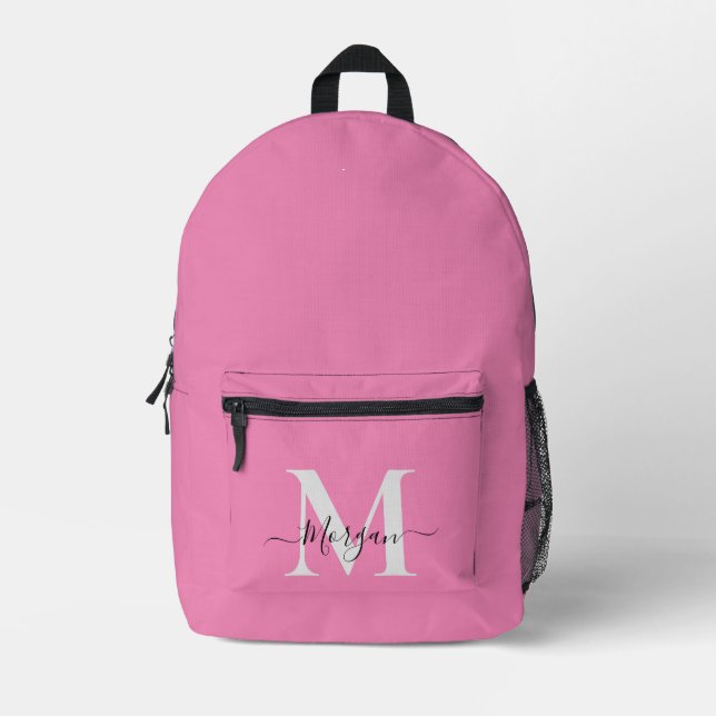 Personalize Monogram Initial Name Pink Printed Backpack (Front)