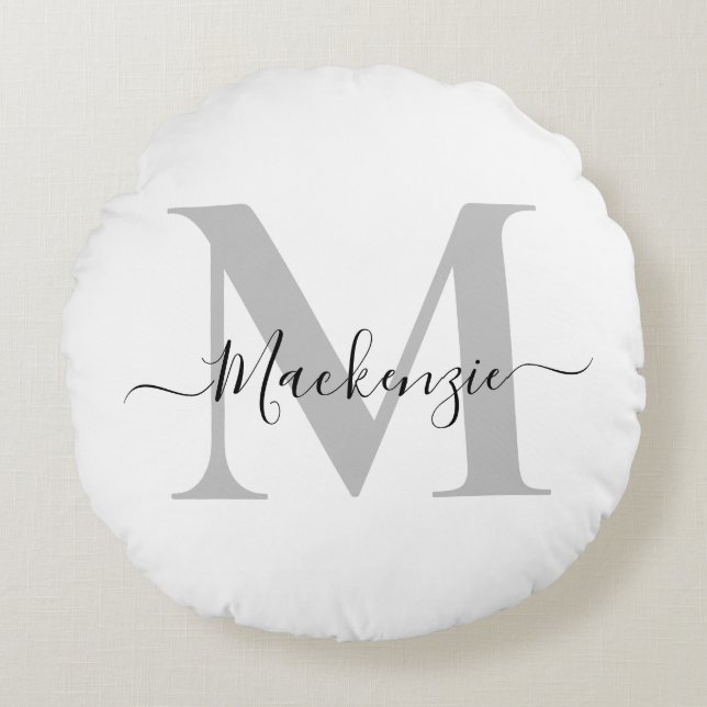 Personalize Monogram Initial Name Round Pillow (Front)