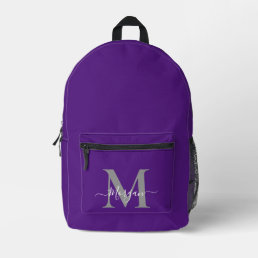 Personalize Monogram Initial Name Royal Purple Printed Backpack