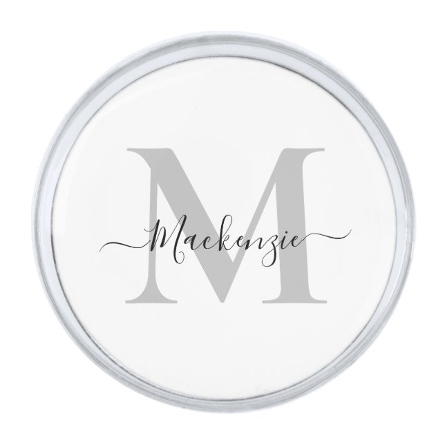 Personalize Monogram Initial Name Silver Finish Lapel Pin (Front)
