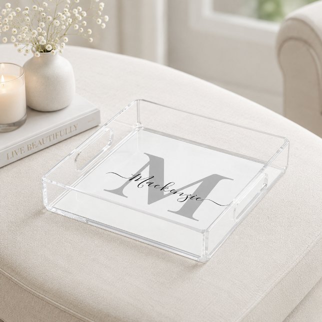 Personalize Monogram Initial Name Square Acrylic Tray (Personalize Monogram Initial Name Square Acrylic Tray)