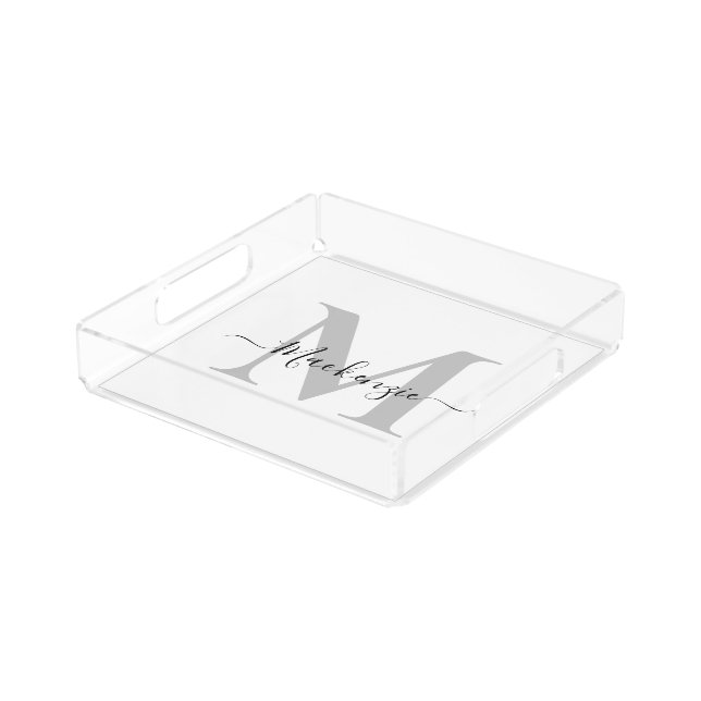 Personalize Monogram Initial Name Square Acrylic Tray (Angled)