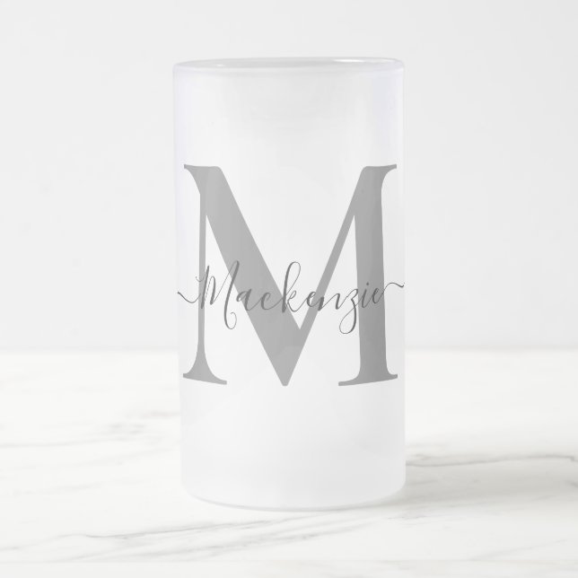 Personalize Monogram Initial Name Tall Frosted Glass Beer Mug (Center)