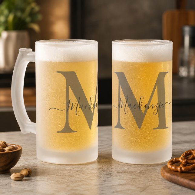 Personalize Monogram Initial Name Tall Frosted Glass Beer Mug (Personalize Monogram Initial Name Tall Frosted Glass Beer Mug)