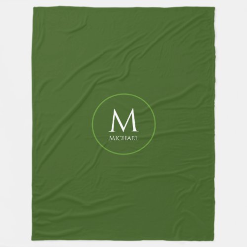 Personalize Monogram Initial Template Forest Green Fleece Blanket