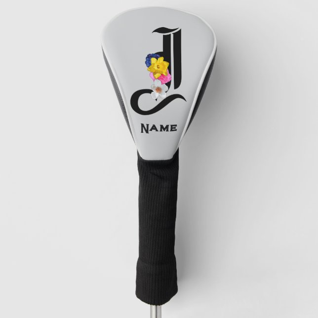 Personalize Monogram J Gray Sport Golf Head Cover (Front)
