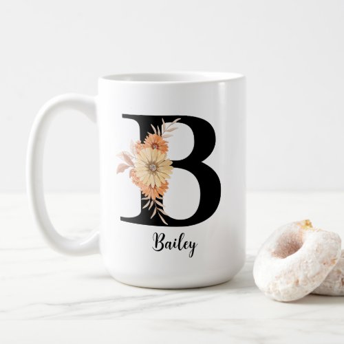 Personalize Monogram Letter B Beige Flowers Coffee Mug