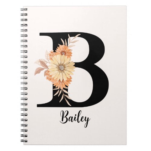 Personalize Monogram Letter B Beige Flowers Notebook