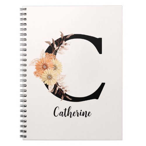 Personalize Monogram Letter C Beige Flowers Notebook