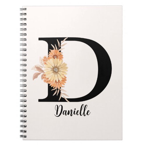 Personalize Monogram Letter D Beige Flowers Notebook