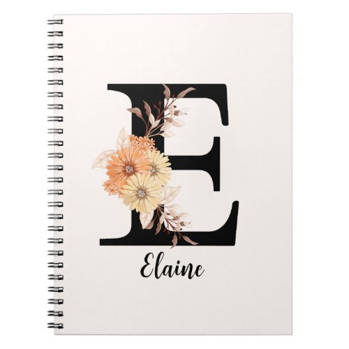 Personalize Monogram Letter E Beige Flowers Notebook
