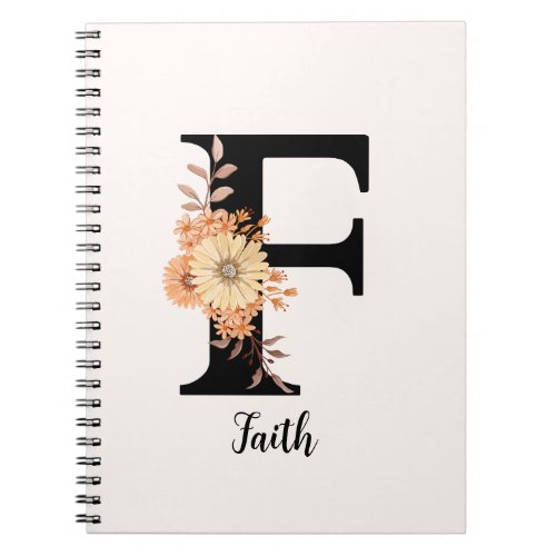 Personalize Monogram Letter F Beige Flowers Notebook