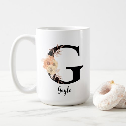 Personalize Monogram Letter G Beige Flowers Coffee Mug