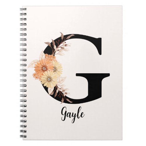 Personalize Monogram Letter G Beige Flowers Notebook