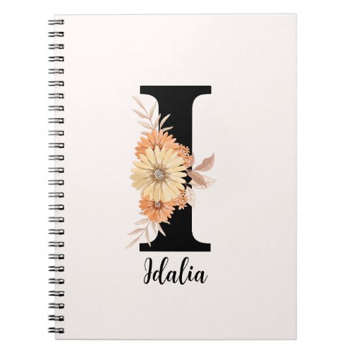 Personalize Monogram Letter I Beige Flowers Notebook