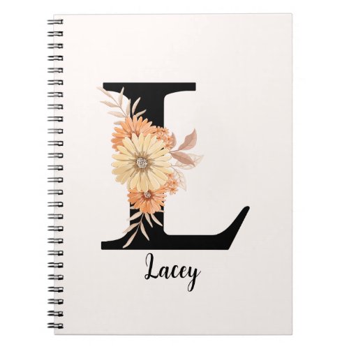 Personalize Monogram Letter L Beige Flowers Notebook