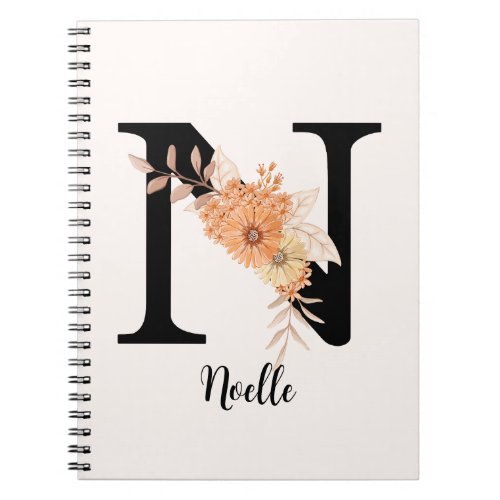 Personalize Monogram Letter N Beige Flowers Notebook