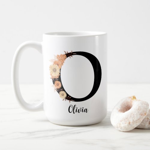 Personalize Monogram Letter O Beige Flowers Coffee Mug