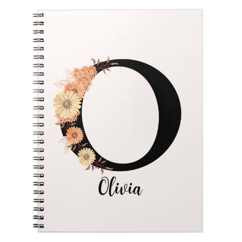 Personalize Monogram Letter O Beige Flowers Notebook