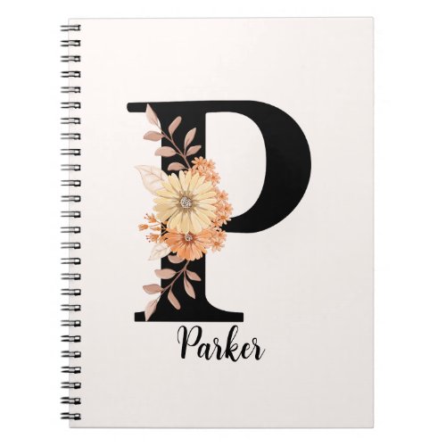 Personalize Monogram Letter P Beige Flowers Notebook