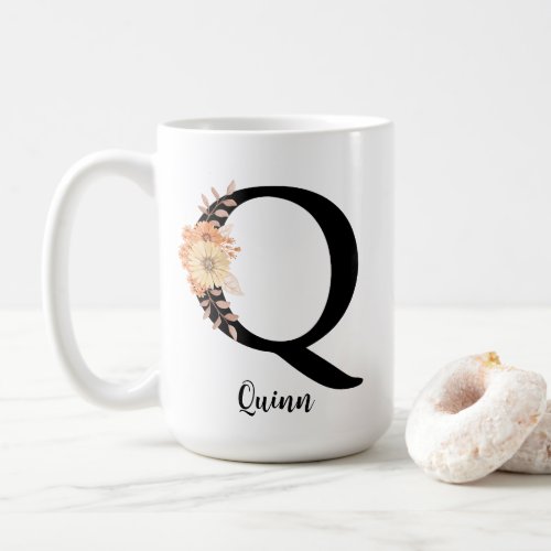 Personalize Monogram Letter Q Beige Flowers Coffee Mug