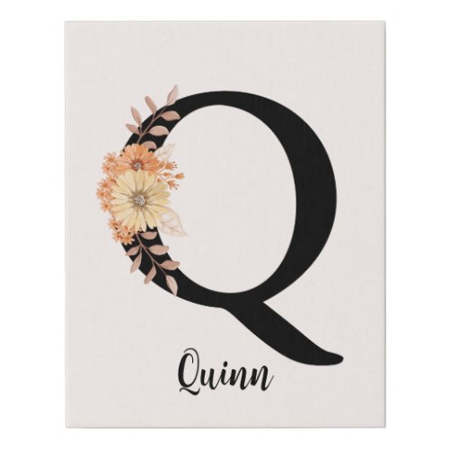 Personalize Monogram Letter Q Beige Flowers Faux Canvas Print