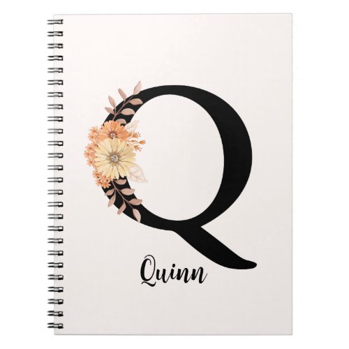 Personalize Monogram Letter Q Beige Flowers Notebook
