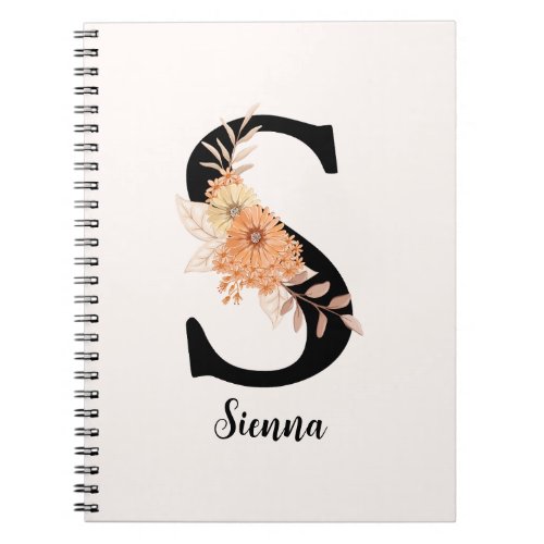 Personalize Monogram Letter S Beige Flowers Notebook