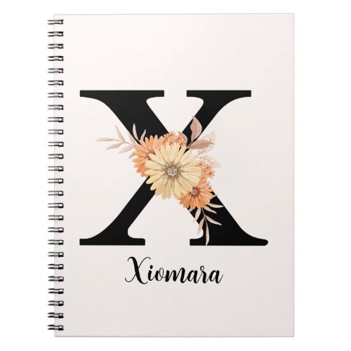 Personalize Monogram Letter X Beige Flowers Notebook