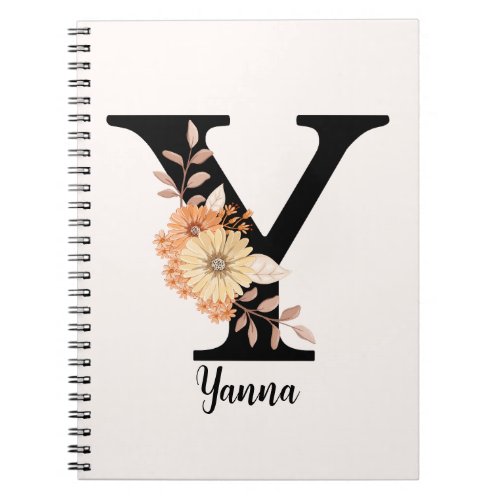 Personalize Monogram Letter Y Beige Flowers Notebook
