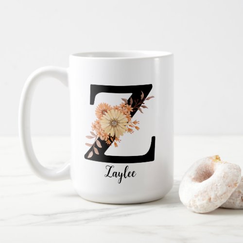 Personalize Monogram Letter Z Beige Flowers Coffee Mug