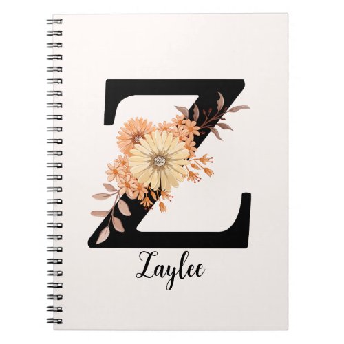Personalize Monogram Letter Z Beige Flowers Notebook