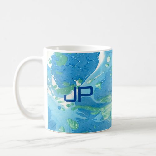 Personalize Monogram Modern Abstract Art Blue Coffee Mug