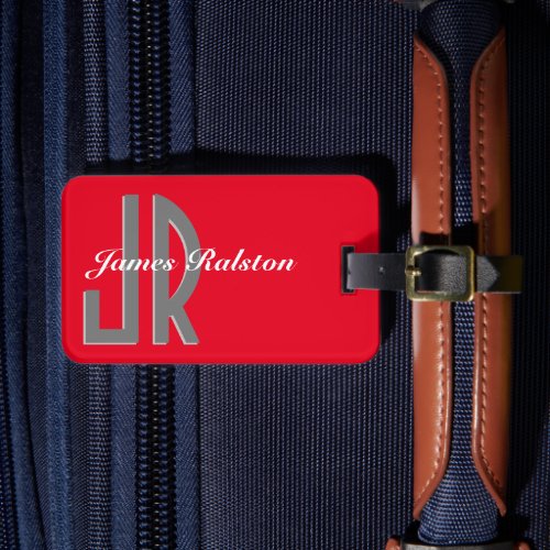 Personalize MonogramName Red Gray  White Luggage Tag