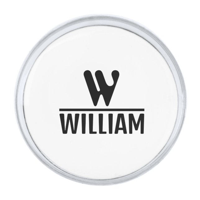 Personalize Monogram Name Silver Finish Lapel Pin (Front)
