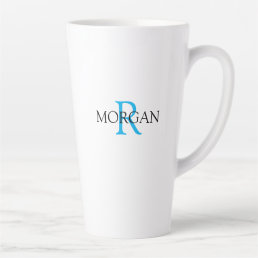 Personalize Monogram &amp; Name, Sky Blue &amp; Black Latte Mug