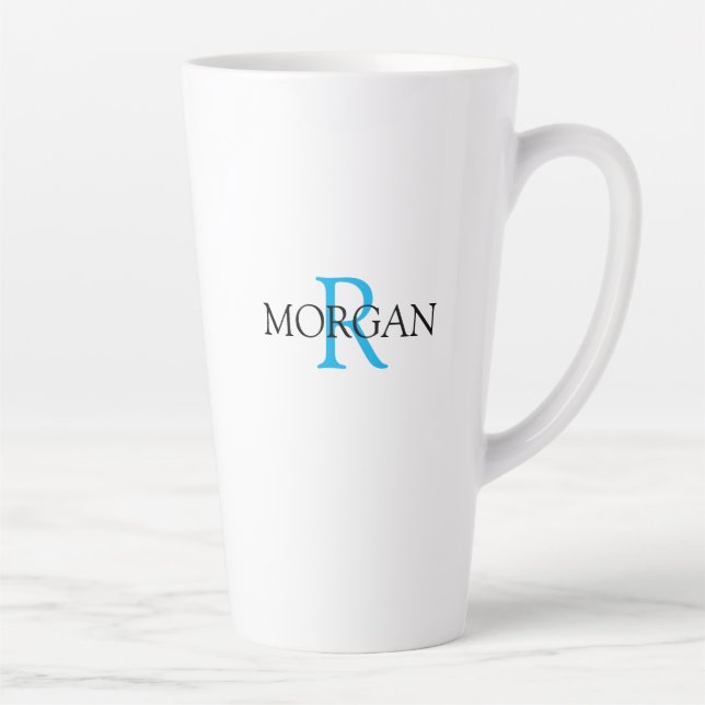 Personalize Monogram & Name, Sky Blue & Black Latte Mug (Right)