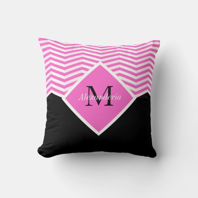 Personalize Monogram Pink White chevron Throw Pill Pillow (Front)