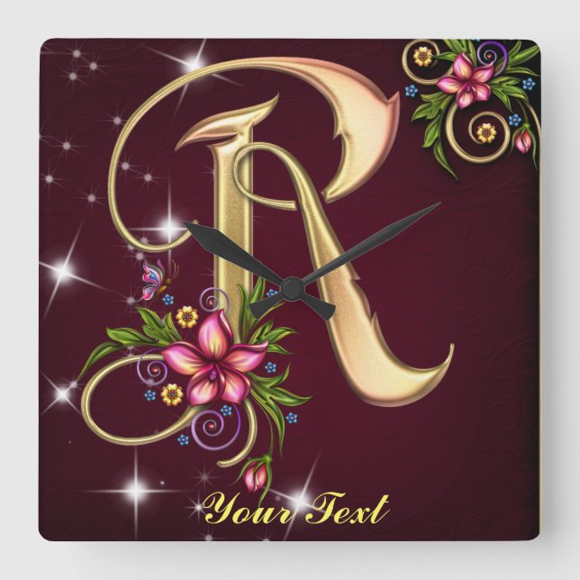 Personalize Monogram R Wall Clock (Front)