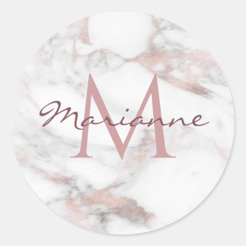 Personalize Monogram Rose Gold Marble Modern Classic Round Sticker