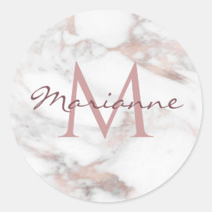Personalize Monogram Rose Gold Marble Modern Classic Round Sticker