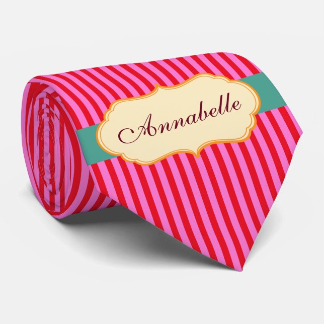 Personalize Monogram Teal Candy Stripes Pattern Neck Tie (Rolled)