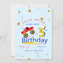 Personalize monster truck birthday invitations