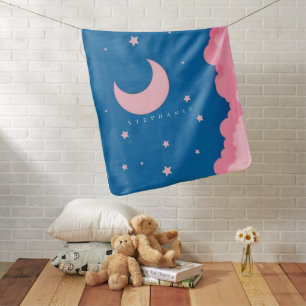 Personalize Moon Cloud Blue Starry Sky Girl Baby Blanket