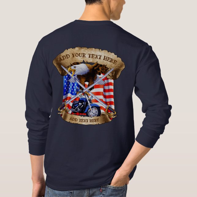 Personalize Motorcycle Veteran Patriot USA Flag  T-Shirt (Back)