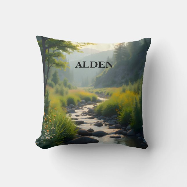 Personalize Mountains Creek  Throw Pillow (Front)
