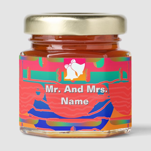 Personalize Mr And Mrs Wedding Bells   Honey Jar Favors (Front)
