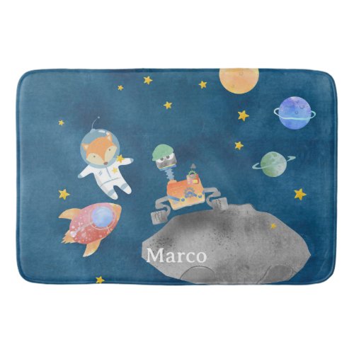 Personalize Mr Fox Astronaut Galaxy Bath Mat