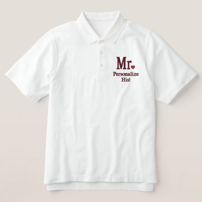 Personalize Mr & Mrs Embroidery Embroidered Gear Embroidered Polo Shirt (Design Front)